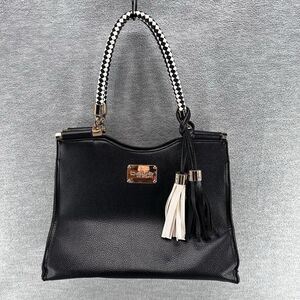 BEBE LOS ANGELES - Black & White Double Handle Braided w/ Tassels Satchel  PU4
